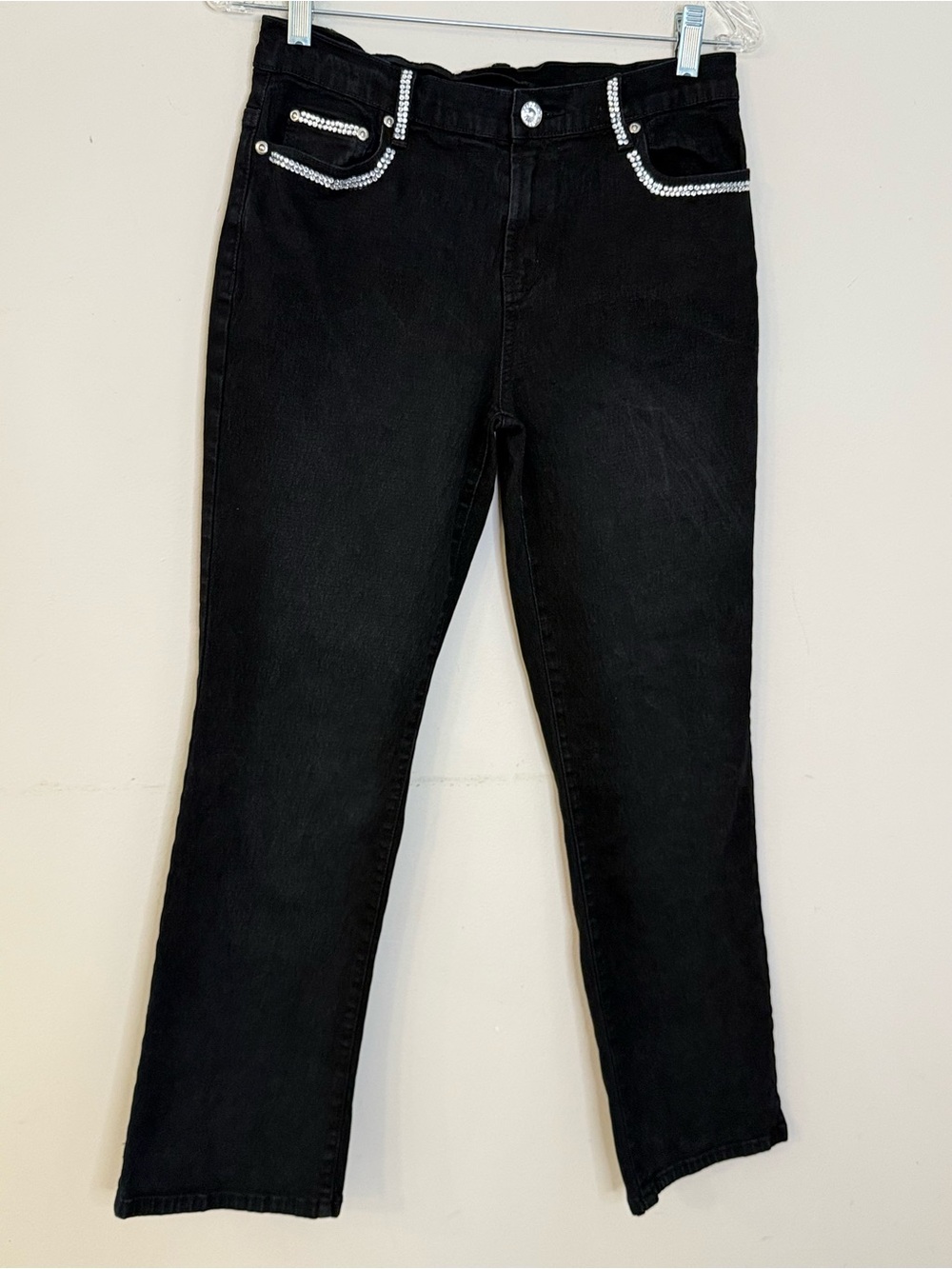 Black rhinestone western straight ankle jeans stretch grunge goth SZ 4P